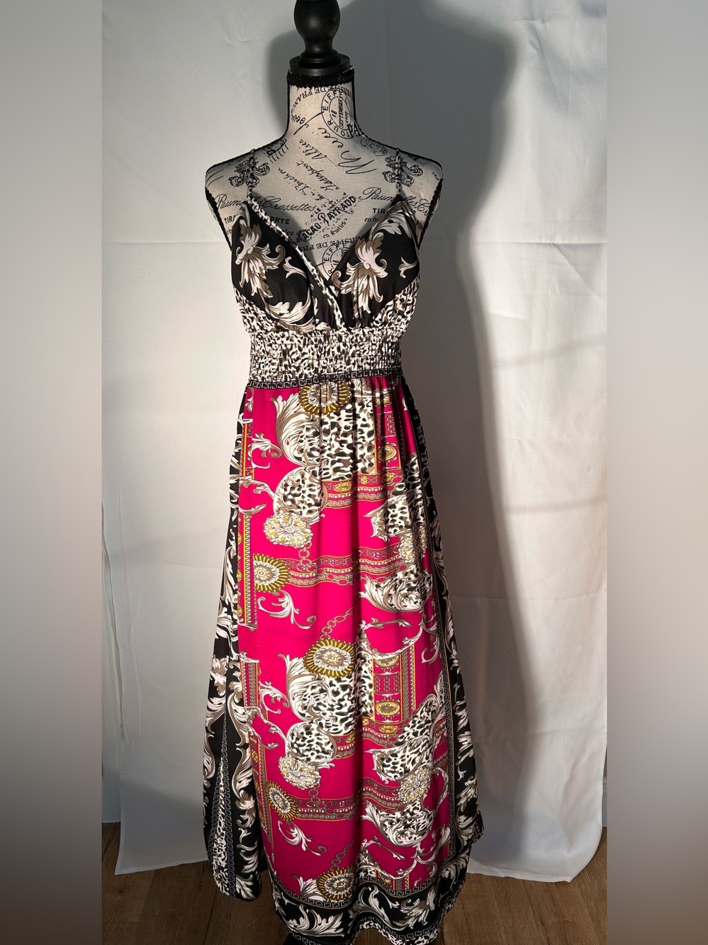 She's Cool Pink, Black & Gold Printed Maxi Dress